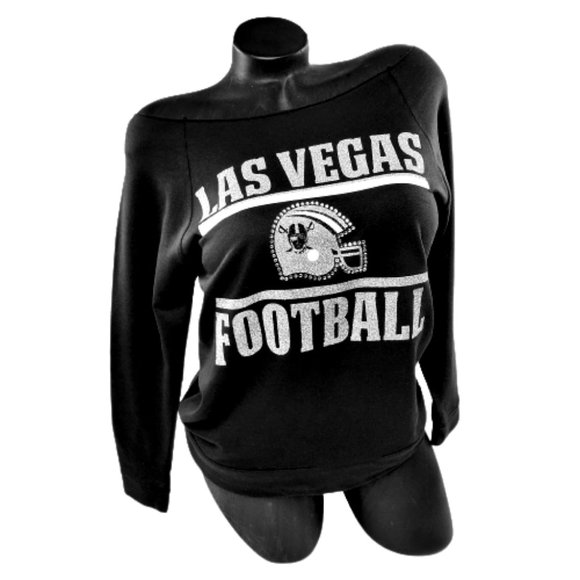 Las Vegas Football Black Sweatshirt with Shiny Lettering & Crystals. - Picture 1 of 6